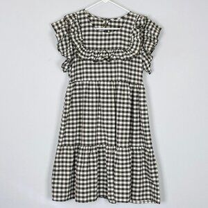 Brown Gingham Dress Girls Sz XL 14-16 Plus Country Cottagecore Ruffles Tiered